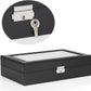Watch Box, 8 Slots Lockable Leather Watch Case Organizer with Ring Storage for Women Men, Black