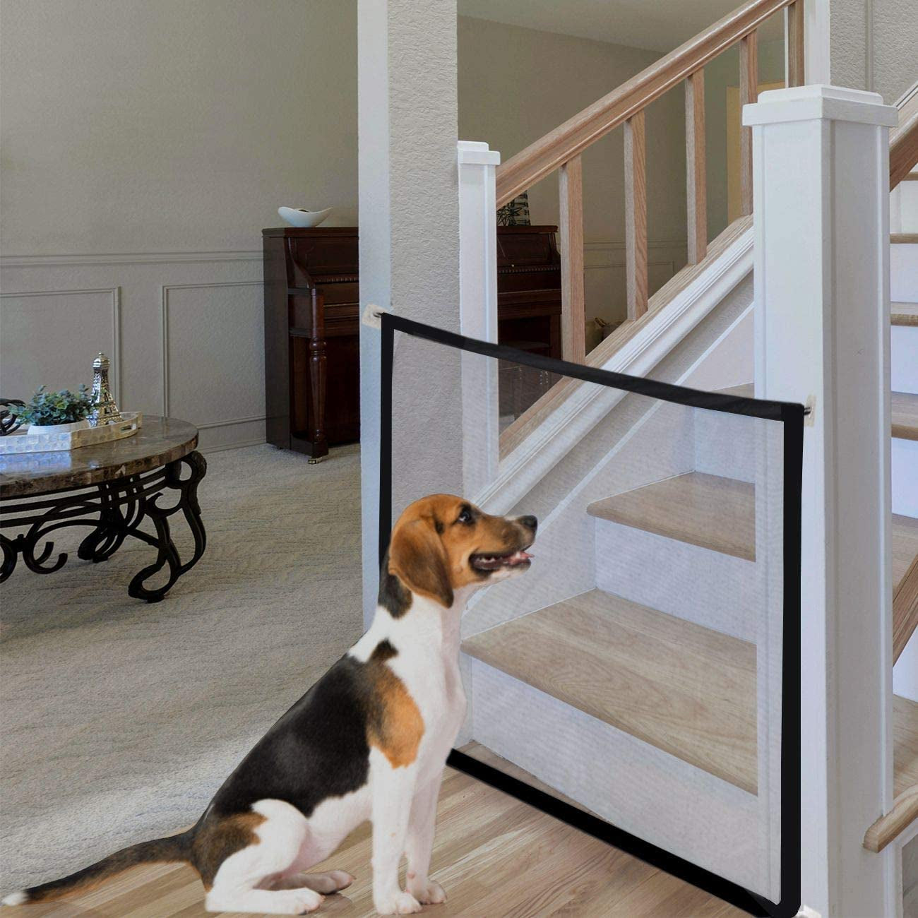 Mesh Dog Gate, Magic Gate for Dog, Portable Folding Pet Gate, Safety Guard for Pet, Safety Fence for House Stair Doorway Door, Black, 28.3*43.8In