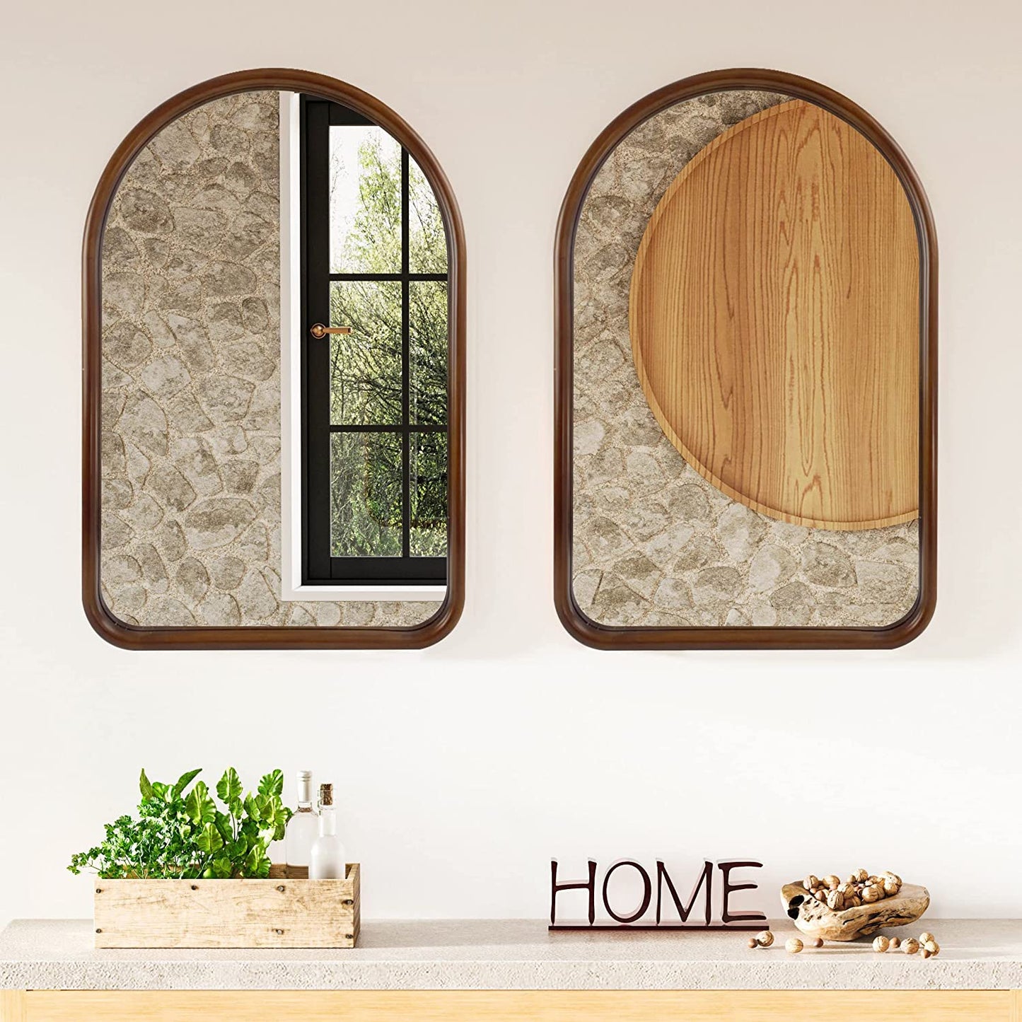 Arched Wall Mirror 20"X30" Wall-Mounted Mirror with Wood Frame, Bathroom Mirror Arch Mirror for Bedroom Living Room Entryway, Dark Walnut