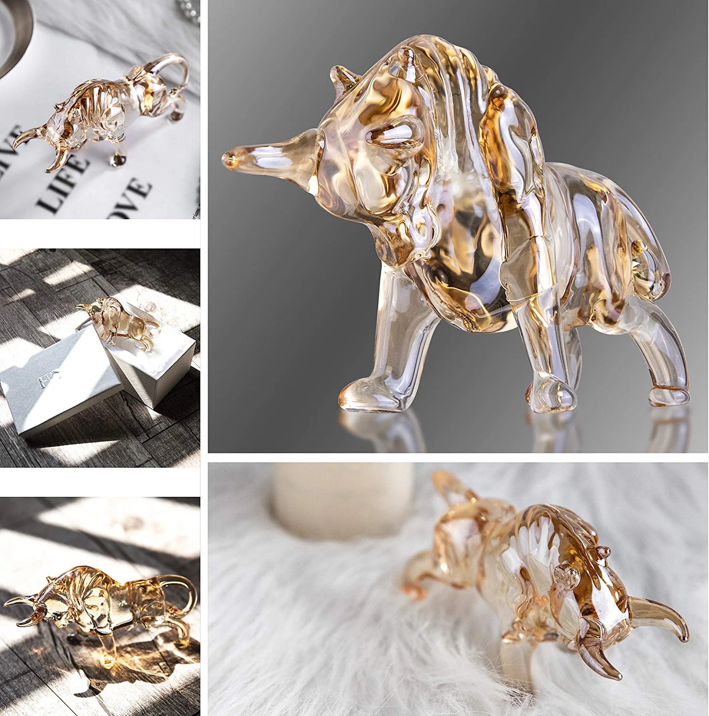 Charm and Lucky Fengshui Crystal Statues Wall Street Bull Figurine Sculpture Home Office Desk Decorative Ornament