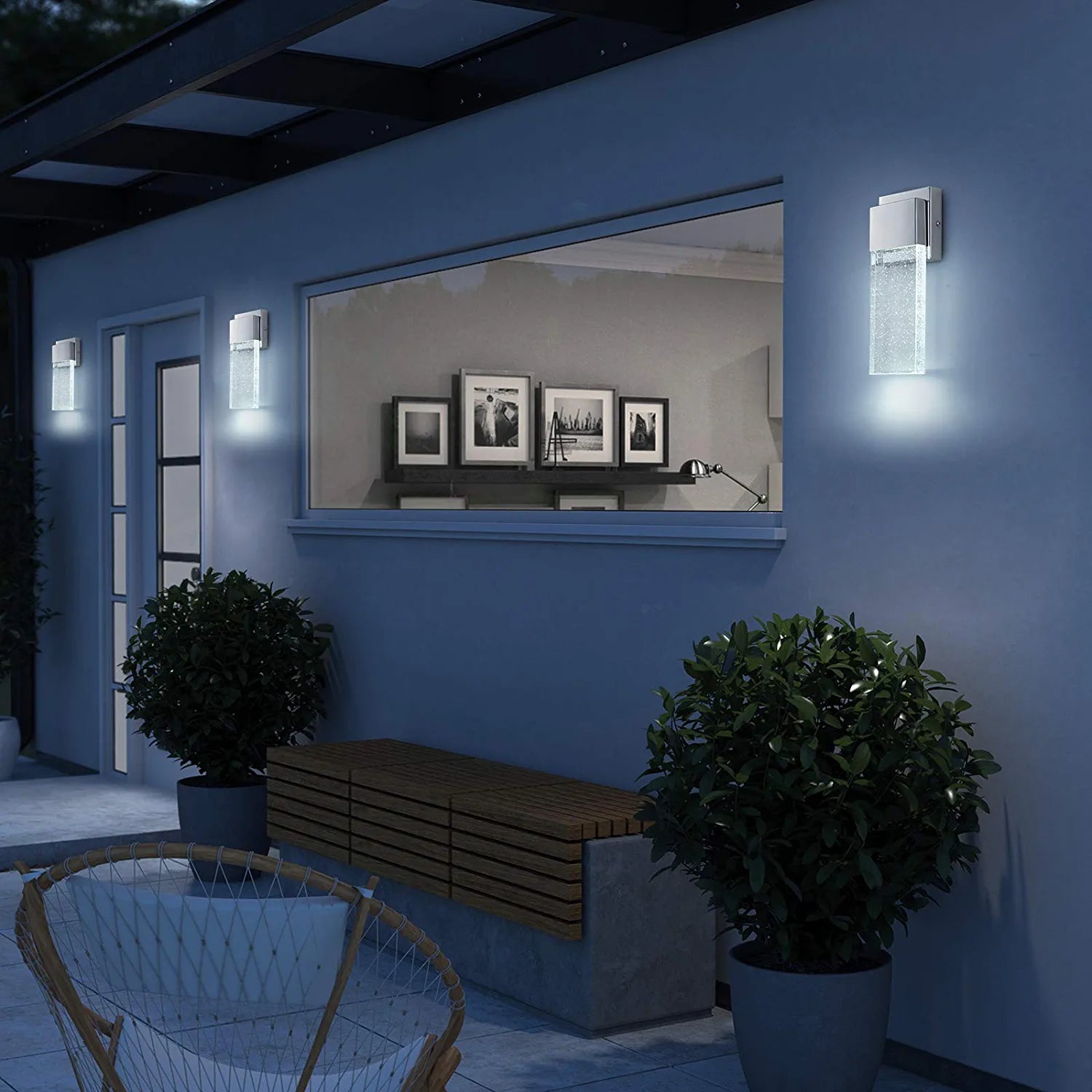 Outdoor Wall Sconce 2 Pack,Wall Light Fixture in Chrome Finished with Bubble Glass for Doorway Garden Hallway Patio Living Room,Bedroom