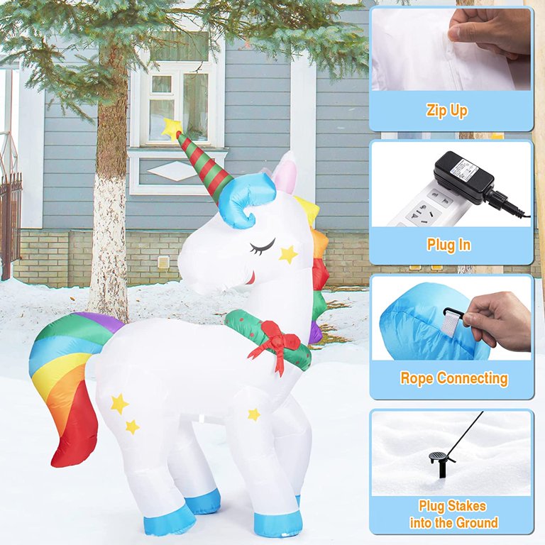 Homify 6FT Christmas Inflatables, Unicorn Inflatable with Built-in Rotating Lights, Christmas Blow Up Yard Decorations for Lawn, Garden Outdoor/Indoor Decor