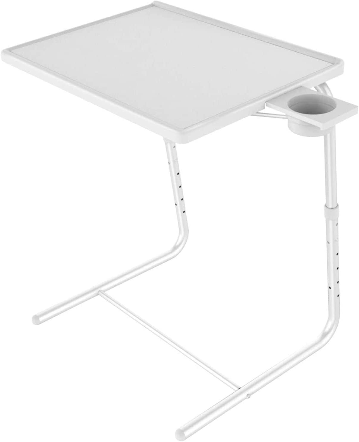 Adjustable TV Tray Table - TV Dinner Tray on Bed & Sofa, Comfortable Folding Table with 6 Height & 3 Tilt Angle Adjustments(White)