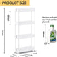Slim Rolling Storage Cart 4 Tier Bathroom Organizer Mobile Shelving Unit Storage Rolling Utility Cart Tower Rack for Kitchen Bathroom Laundry Narrow Places, White