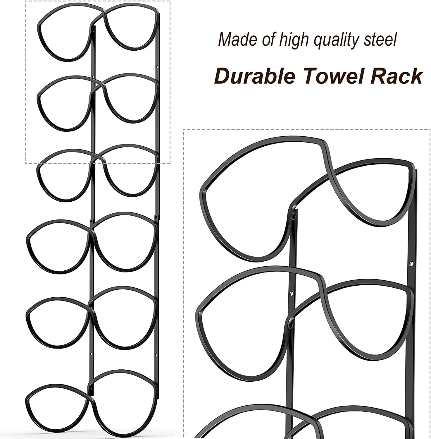 Towel Racks for Bathroom, Towel Rack Wall Mounted Bathroom Towel Holder, Towel Storage for Rolled Bath Shower Hand Towel, 3 Levels X 2Pcs (Black)