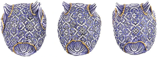 Owl Figurine with See No Evil,Hear No Evil,Speak No Evil,Adorable Decoration for Home Office Set of 3,Purple