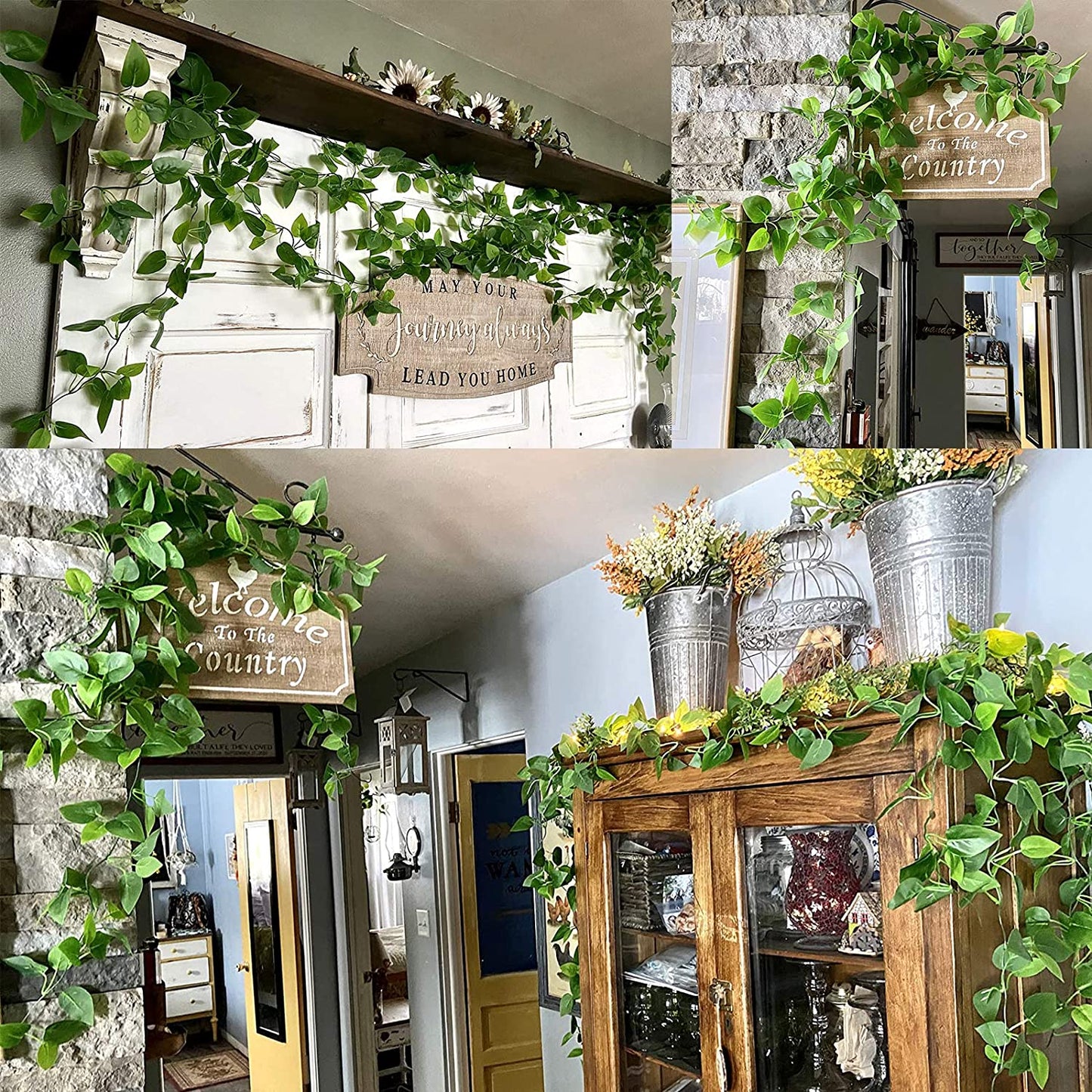 3Pcs Artificial Hanging Plants, 3.6Ft Fake Hanging Plant, Fake Ivy Vine for Wall House Room Indoor Outdoor Decoration (No Baskets)