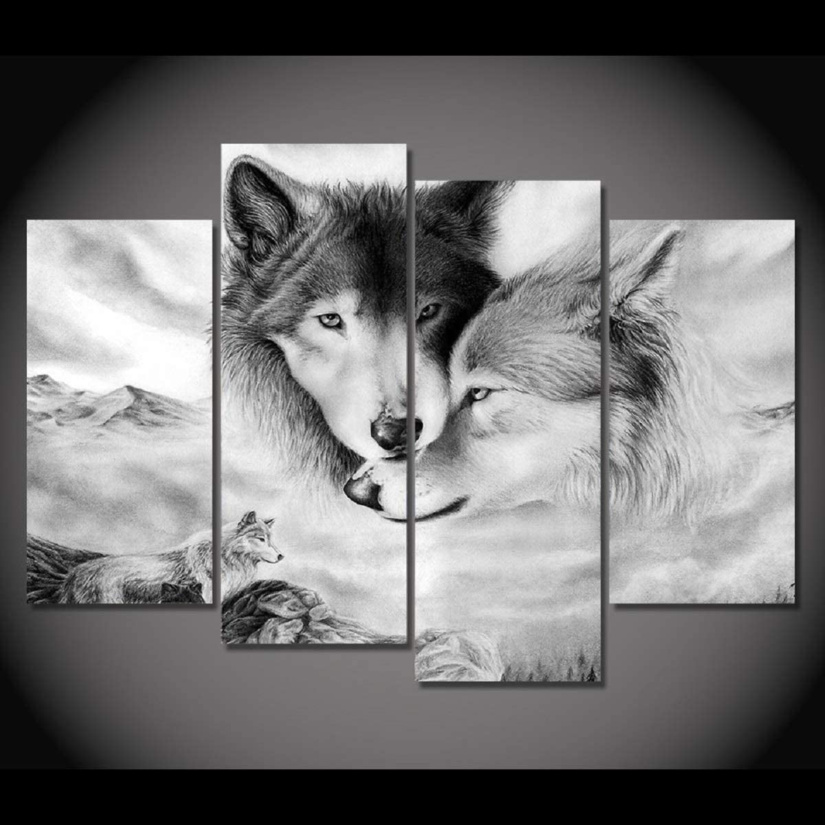 Black and White Wolf Beast Print Wall Art Décor, Wolves Embrace Hugging Staring Wall Décor Art Canvas Print Poster, Human and Nature Animal Pictures Paintings Wall Murals without Frame (Black&White2)