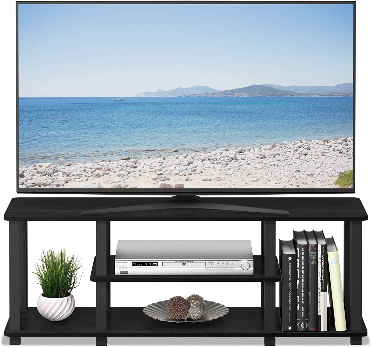 Turn-N-Tube No Tools 3D 3-Tier Entertainment TV Stand up to 50 Inch TV, Square Tubes, Americano/Black