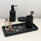 Bathroom Accessory Set-4 Pcs Complete Resin Bathroom Counter Vanity Accessories Sets Vanity Tray Lotion Dispenser/Soap Pump Toothbrush Holder Soap Dish-Matte Black Sandstone Modern Decor