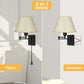 Plug in Wall Sconces Set of 2, Dimmable Swing Arm Wall Lamp with Fabric Shade Wall Light Fixtures Wall Mounted Lighting Reading Light Fixture for Bedside Bedroom Indoor Doorway