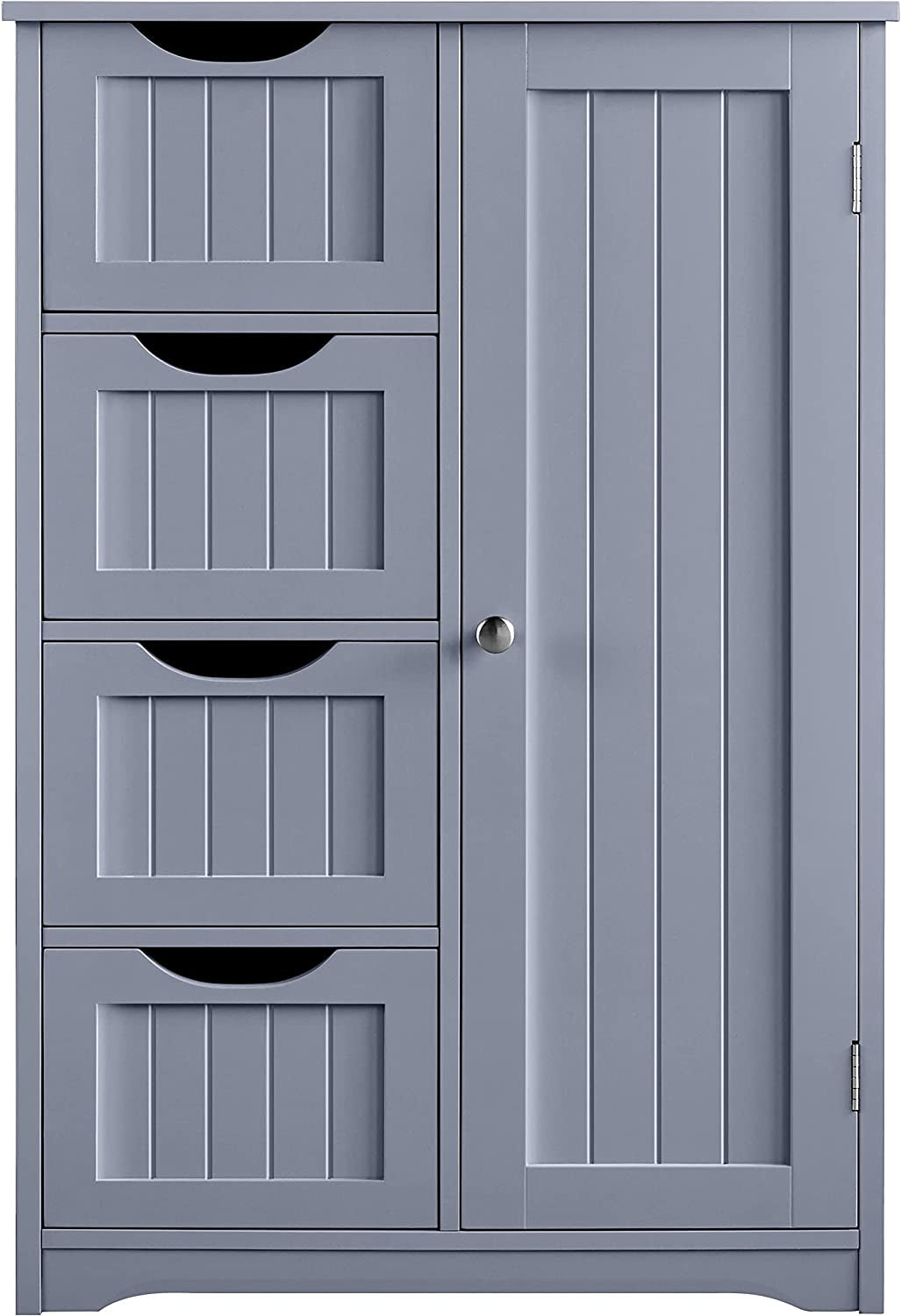 Bathroom Floor Cabinet, Freestanding Storage Oragnizer Unit Kitchen Cupboard W/ 4 Drawers & Adjustable Shelves, Using for Living Room/Kitchen/Bathroom, Gray
