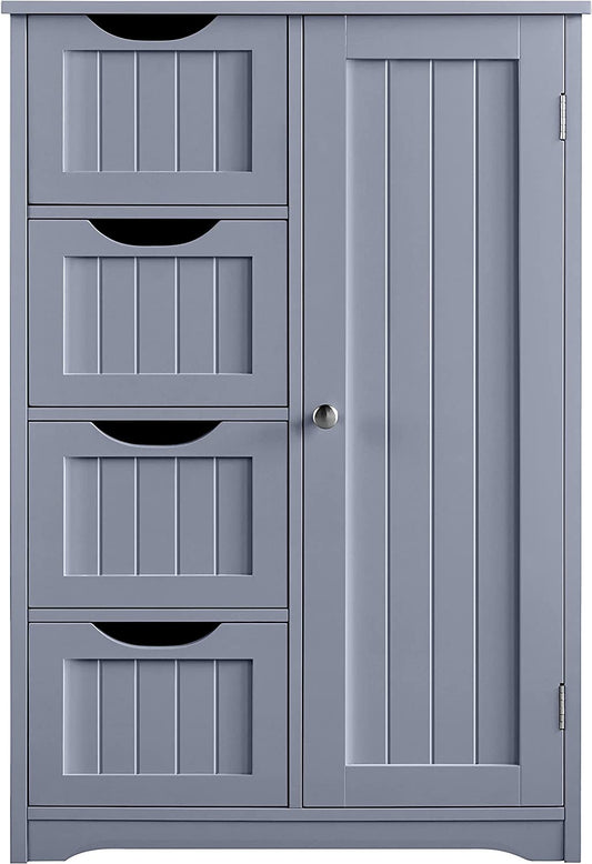Bathroom Floor Cabinet, Freestanding Storage Oragnizer Unit Kitchen Cupboard W/ 4 Drawers & Adjustable Shelves, Using for Living Room/Kitchen/Bathroom, Gray