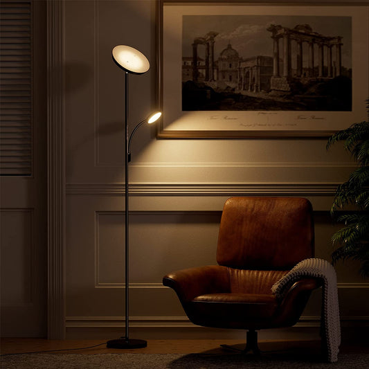 Floor Lamp, Floor Lamps for Living Room, 30W Torchiere Standing Lamp with Reading Lamp, 5 Color Temperatures with Timer, Led Modern Floor Light with Remote & Touch Control for Bedroom Office