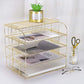 4-Tier Stackable Letter Tray, Gold Desk Organizer, Metal File Organizer Tray, Paper Holder Rack, Desk Accessories for School Home Office Supplies
