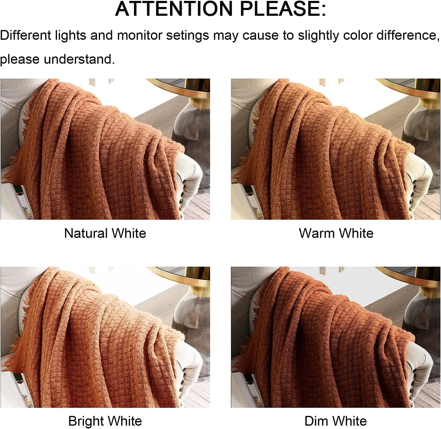 Boho Throw Blanket for Couch-Soft Throw Blanket for Christmas,Cozy Farmhouse Waffle Throw,Small Lightweight Blankets & Throws for Bed,Chair,Sofa,Living Room,Home Decor(Orange Rust, 50*60'')