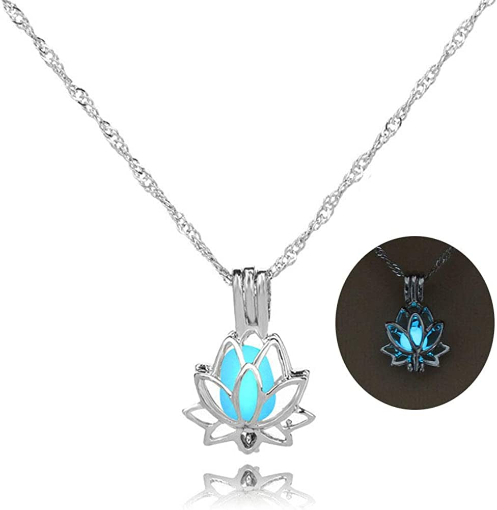 Luminous Lotus Pendant Necklace, Hollow Flower Lockets Necklace