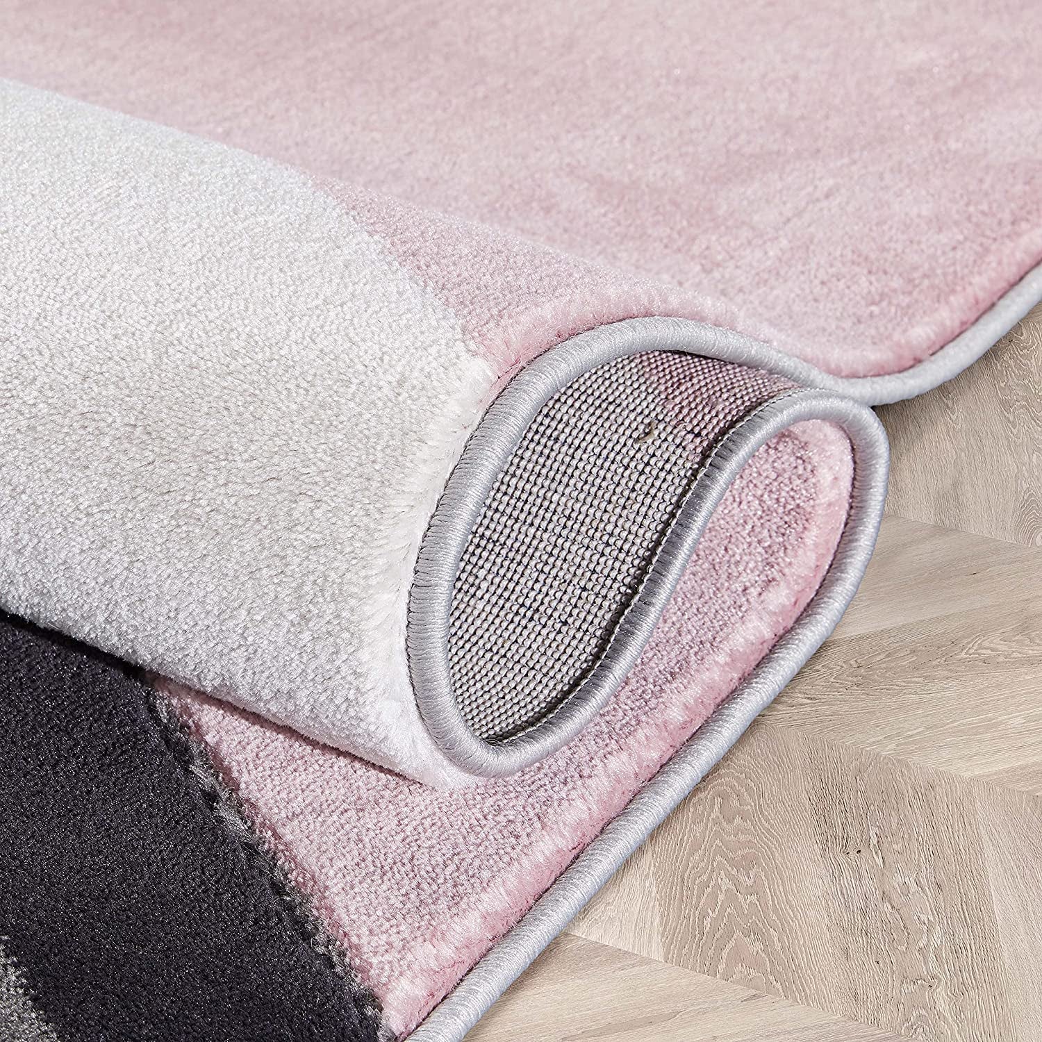 Good Vibes Nora Blush Pink Modern Geometric Stripes and Boxes 5'3" X 7'3" 3D Texture Area Rug, 5 Ft 3 in X 7 Ft 3