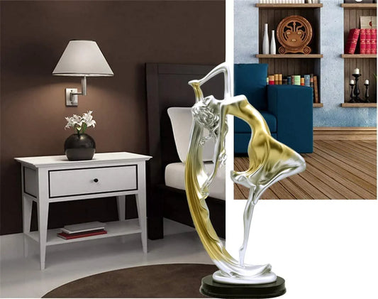 Elegant Ballet Girl Crafts Ornaments Home Decor Figurine, Dancing Girl Statue Decor Ornaments for Living Room/Bedroom/Wine Cabinet/Office Desk/Tv Cabinet (Gold, 9.1" Tall)