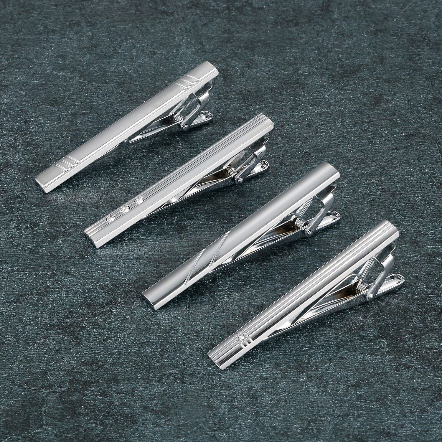 4Pcs Gentleman Silver Metal Simple Necktie Tie Clip Bar Clasp Clip Clamp Pin Set