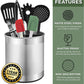 Extra Large Stainless Steel Kitchen Utensil Holder - 360° Rotating Utensil Caddy - Weighted Base for Stability - Countertop Organizer Crock with Removable Divider (Brushed Stainless Steel)