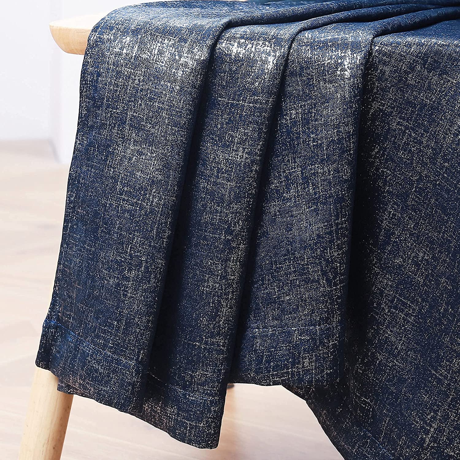 Navy Blue Blackout Curtains 84 Inch 2 Panels Set Silver Sparkle Patterned Window Curtains Luxury Room Darkening Curtains 85% Blackout Thermal Insulated for Living Room Grommet Top W52 Xl84