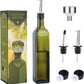 17Oz Glass Olive Oil Bottle Dispenser - 500Ml Green Oil and Vinegar Cruet with Pourers and Funnel - Olive Oil Carafe Decanter for Kitchen