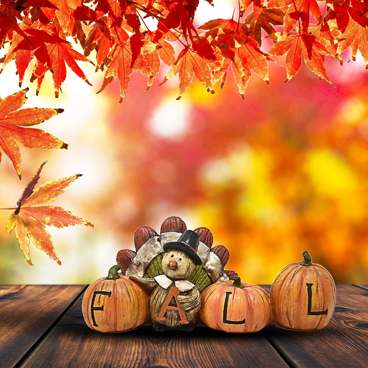 Thanksgiving Decorations Fall Turkey Pumpkin Table Topper Figurine Centerpiece Harvest Autumn Resin Tabletop for Outdoor Indoor Fireplace Mantle Desk Shelf Kitchen Living Room Home Party Decor