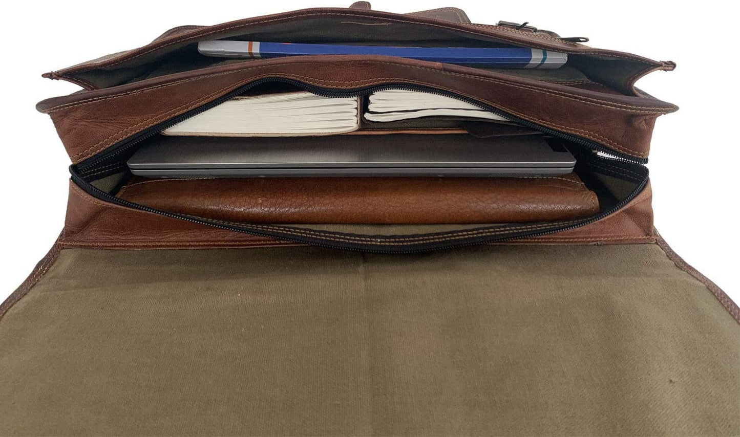 KPL 18 INCH Leather Briefcase Laptop Messenger Bag Satchel Office Computer Bag for Men and Women (18 INCH)