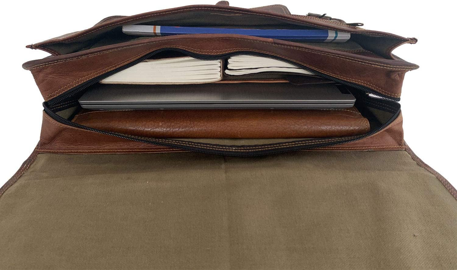 KPL 18 INCH Leather Briefcase Laptop Messenger Bag Satchel Office Computer Bag for Men and Women (18 INCH)