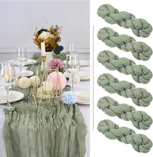 6 Pack Cheesecloth Table Runner Gauze Table Runner 10FT Long Semi-Sheer Table Runner Boho or Rustic Wedding Table Decor for Wedding Decor Arch Draping Bridal Shower Holiday Party (Sage Green)