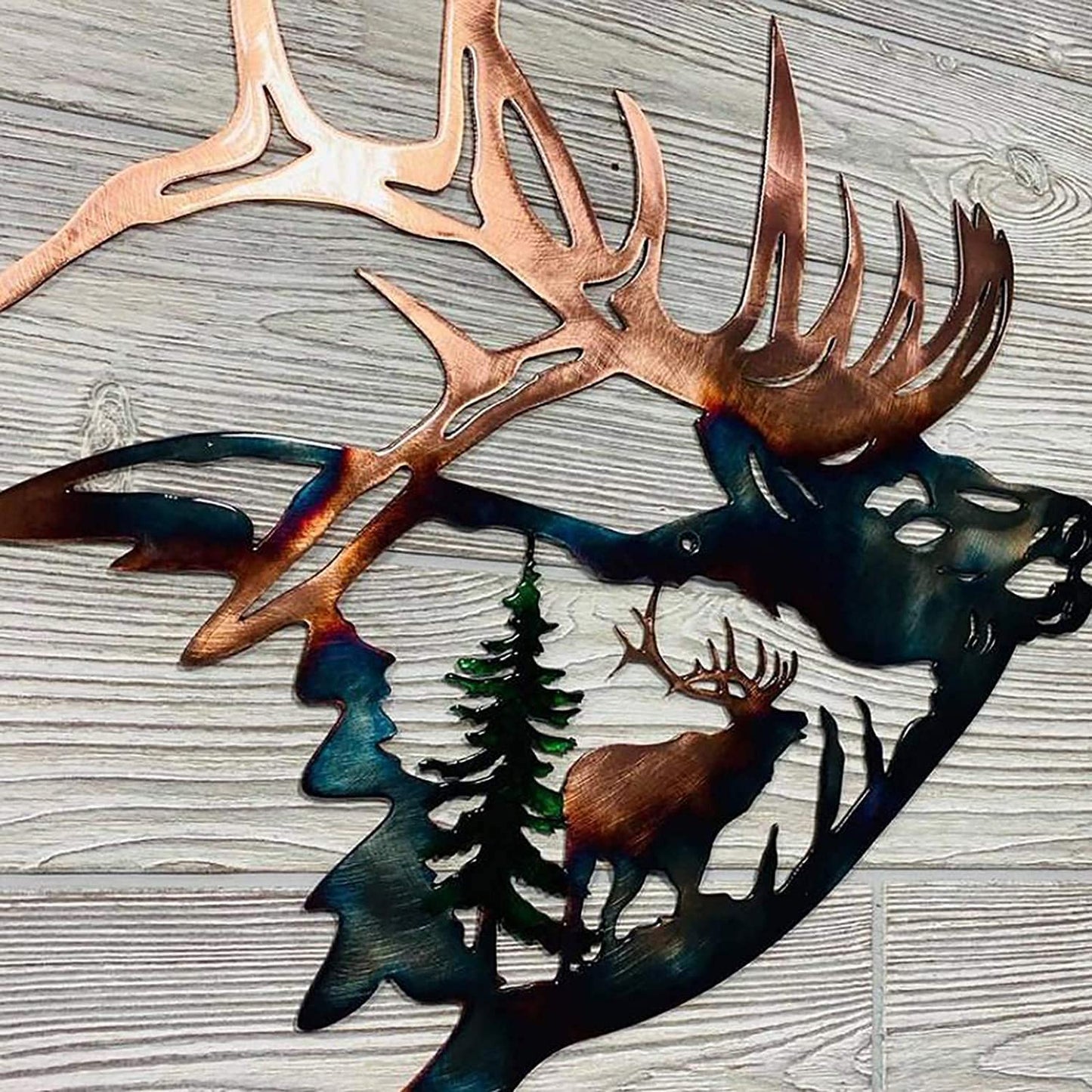 Home Collection Metal Wall Decor, Elk Deer Metal Wall Art Sculpture Silhouette Craft with Rustic Cabin Décor Finish Wall Decor Hanging for Living Room, Bedroom, Bathroom Indoor, 12.8 Inch