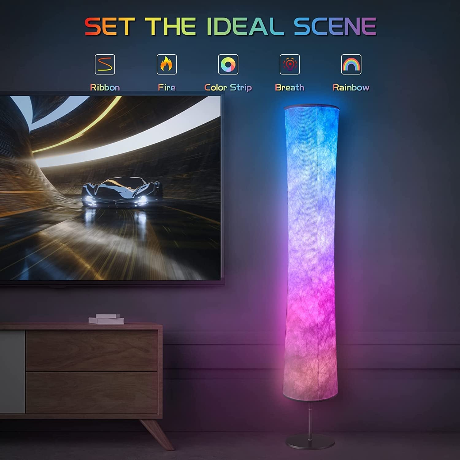 Floor Lamp, RGB Color Changing Led Lamp, Smart Lamp Alexa APP Control, Modern Floor Lamp with DIY Mode, Music Sync and White Fabric Shade, Standing Lamp for Living Room Bedroom Game Room