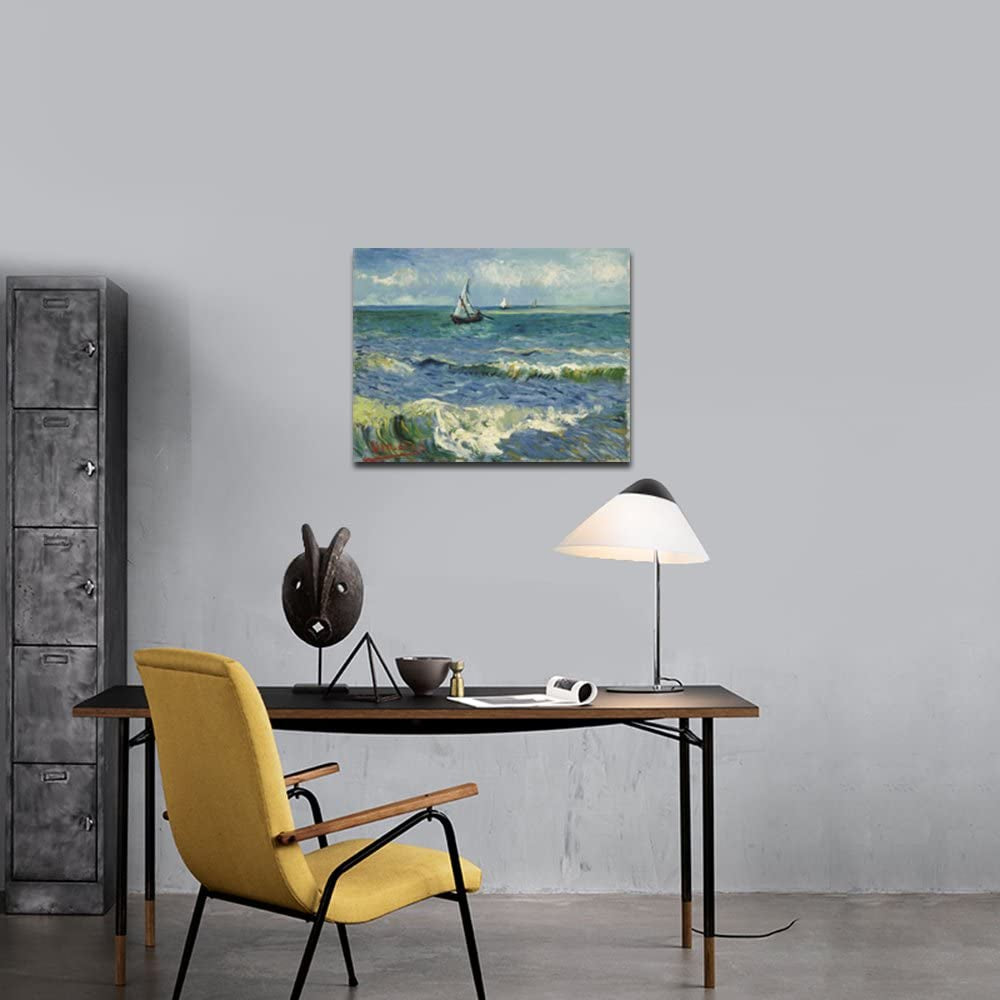 Canvas Prints Wall Art Seascape at Saintes Maries by Vincent Van Gogh Oil Paintings Reproduction Classical Giclee Artwork Ocean Sea Pictures for Bedroom Bathroom Kitchen Home Decorations