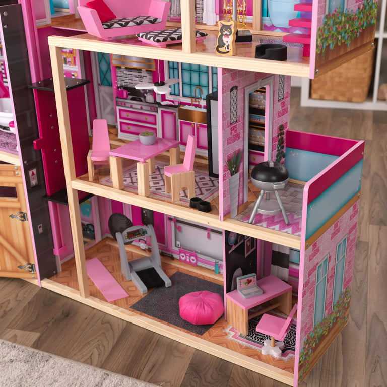 KidKraft Shimmer Mansion Wooden Dollhouse, over 4 Feet Tall, Lights & Sounds and 30 Pieces