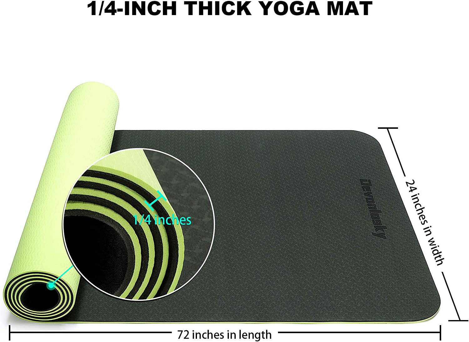 Yoga Mat, Non-Slip Eco Friendly Exercise Yoga Mat for Men and Women, 1/4-Inch Thick High Density Pro Mat with Carrying Strap for Yoga Pilates and Fitness Exercise