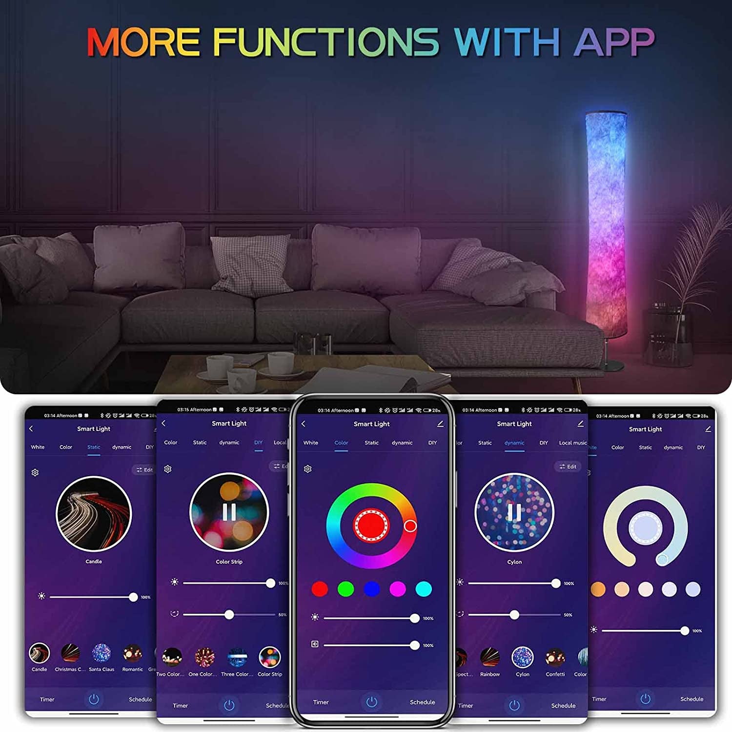 Floor Lamp, RGB Color Changing Led Lamp, Smart Lamp Alexa APP Control, Modern Floor Lamp with DIY Mode, Music Sync and White Fabric Shade, Standing Lamp for Living Room Bedroom Game Room