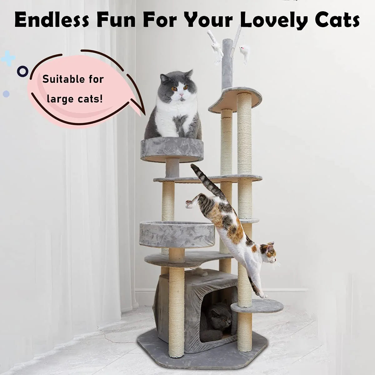 Cat Tree Cat Tower for Indoor Cats, 68" Tall Cat Tree House with Scratching Posts, Perch, Toys, Cat Activity Tree for Large Cats/Kittens, Cat Climbing Tower for Cat Play Rest