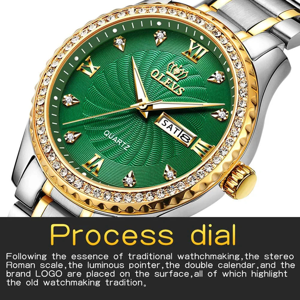 OLEVS Luxury Diamond Watches for Men Waterproof Mens Fine Business Casual Watch Calendar Week Analog Quartz Watch for Christmas