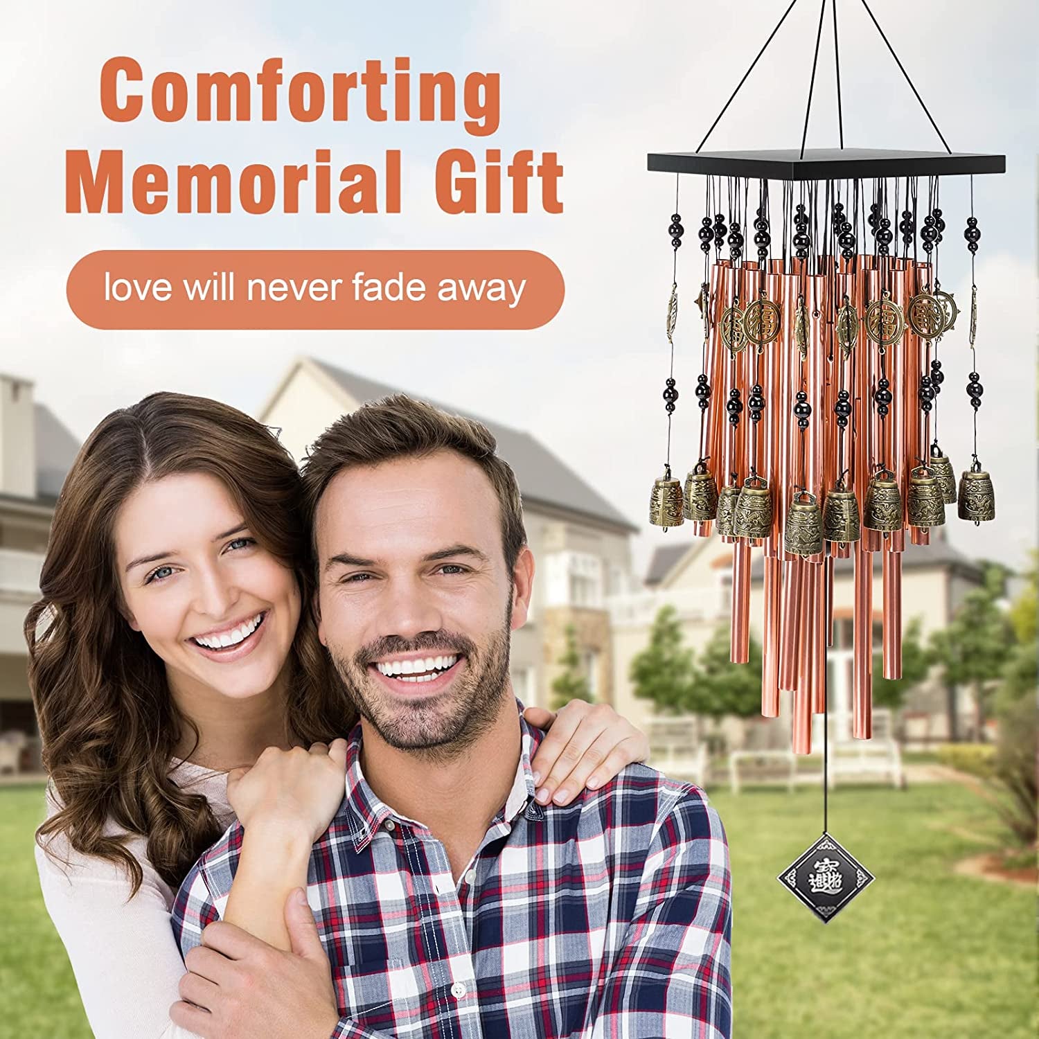 Wind Chimes for Outside,30"Memorial Wind Chimes with 28 Pieces Tubes and 16 Copper Bell for Garden,Patio,Window Wind Chime Hanging Decoration, Bronze Memorial Sympathy Wind Chimes Gifts for Mom