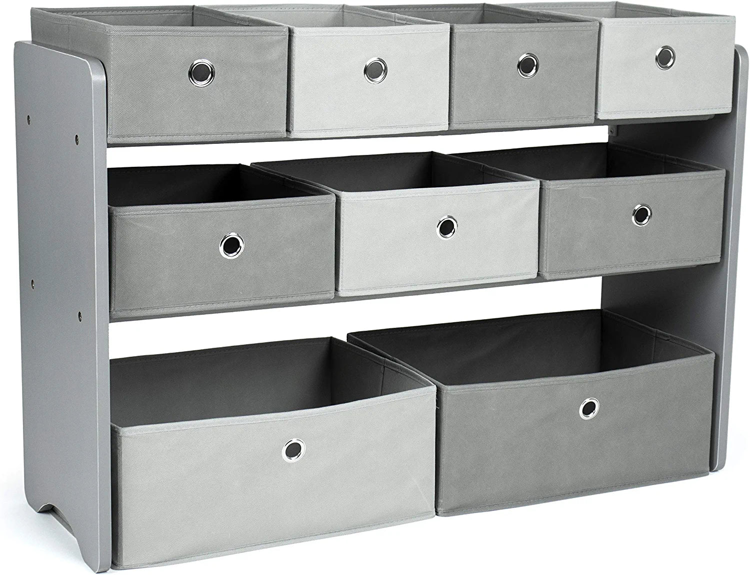 Kids Toy Organizer with 9 Storage Fabric Bins, Grey