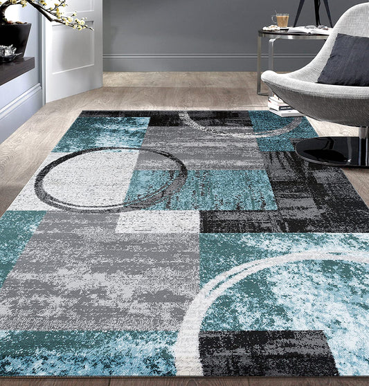 Contemporary Abstract Circle Design Soft Area Rug 5'3" X 7'3" Gray