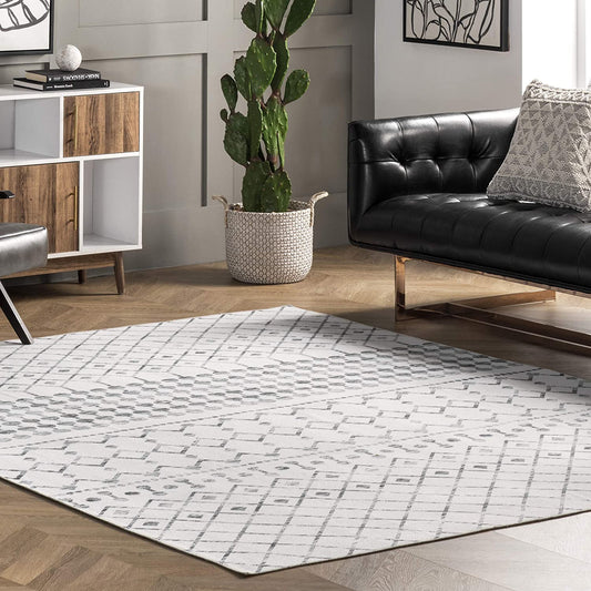 Moroccan Blythe Machine Washable Area Rug, 4' X 6', Grey