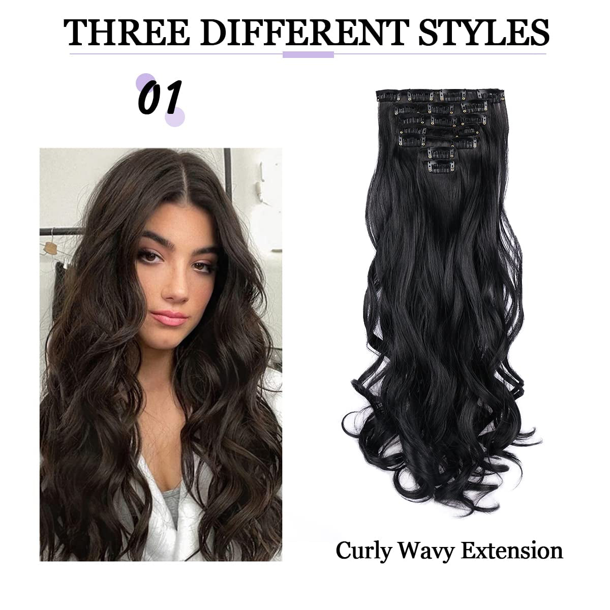 Clip in Hair Extensions 22 Inche Hairpieces 7 Pieces/Set Clip on Hair Extension Heat Resistant Synthetic Fiber for Women Daily Use Hair Make Clip Hair Extensions（Natural Black）