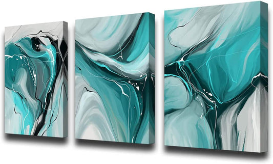 Canvas Painting Abstract Wall Art Teal Wall Art Living Room Canvas Wall Art Bedroom Wall Art Bathroom Wall Art Abstract Watercolor Home Decor Kitchen Poster Art 12X16 Inch/Set of 3,Wall Decor Painting