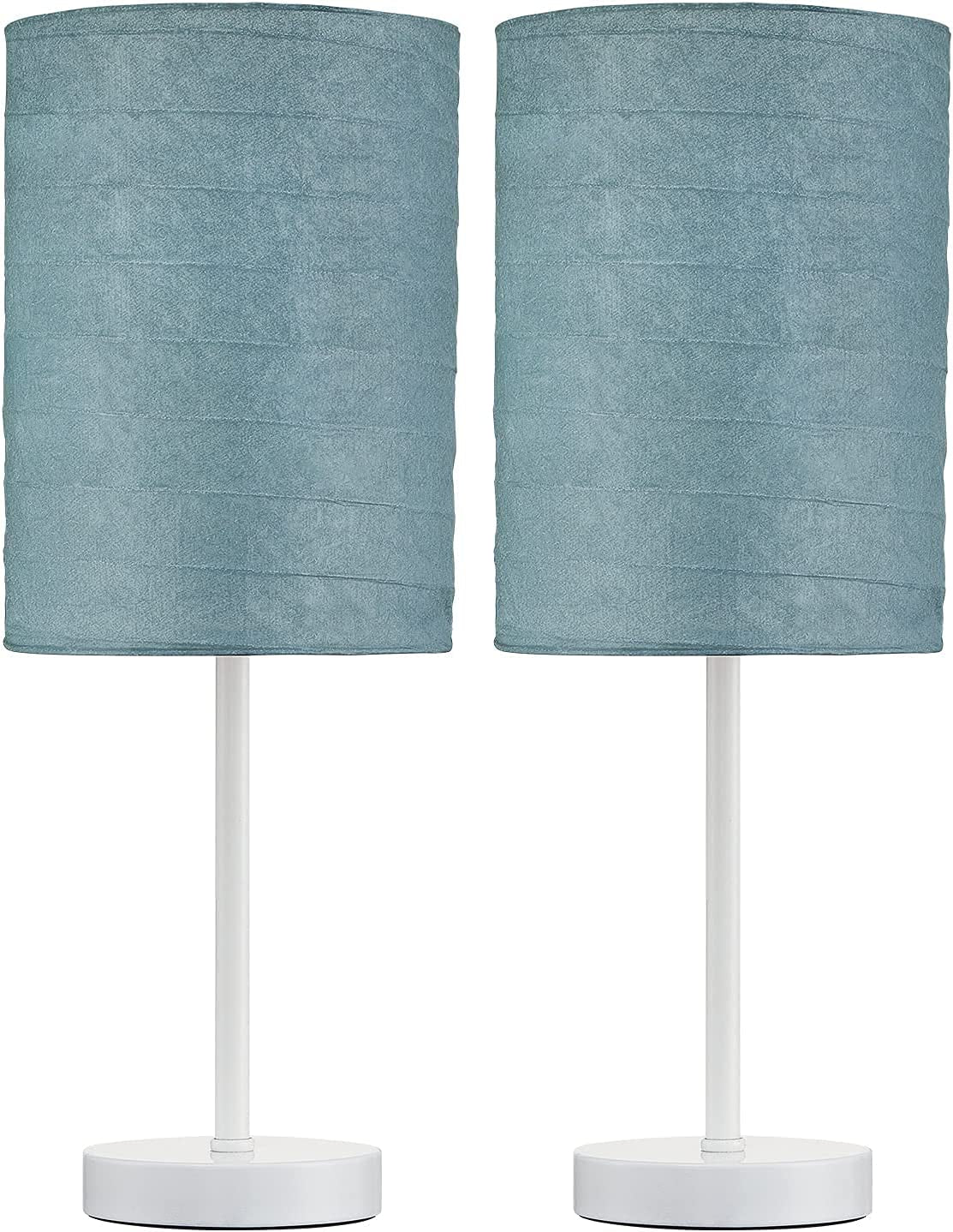 PORTRES 18.75'' Traditonal Accent Table Lamp Set of 2 for Bedroom Desk Lamps for Living Room Kids Room Study Room Office Rustic Decor Nightstand Rice Paper Lamps ( White& Gray)
