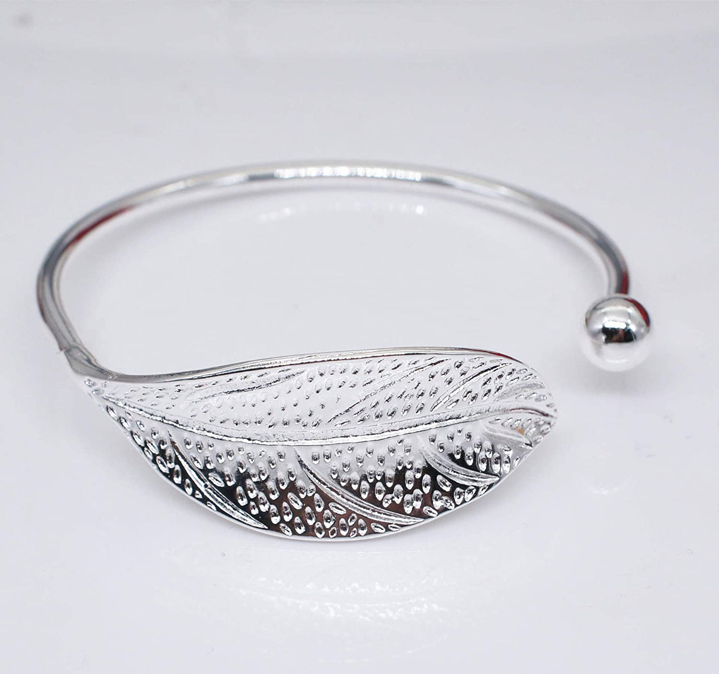 925 Sterling Silver Leaf Charm Bracelets & Bangles for Women Wedding Women Bracelet Vintage Style Adjustable Leaf Feather Bangle