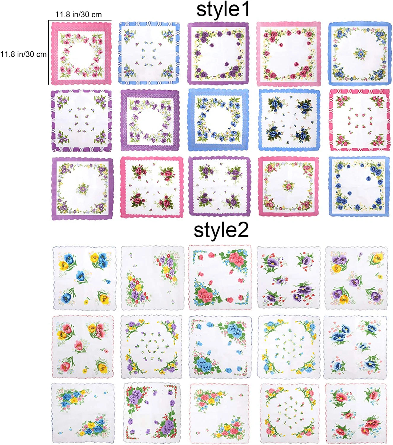 Women Soft Pocket Handkerchiefs Ladies Hankies Vintage Floral Print Handkerchiefs (30 Pieces)