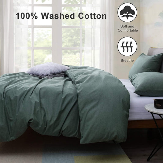 Ventidora Duvet Cover Set 100% Washed Cotton Linen-Like Texture 3 Piece Bedding Set Queen Size ,1200 Thread Count Luxury Soft and Comfortable,With Corner Ties(1 Duvet Cover+2 Pillowcases)