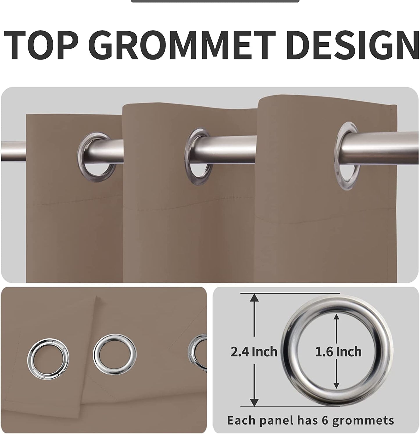 Blackout Curtains for Bedroom, Thermal Insulated Window Curtains for Living Room, Noise Reduction and Sun Light Blocking Grommet Curtain Panels, Set of 2, 42 X 63 Inch, Camel